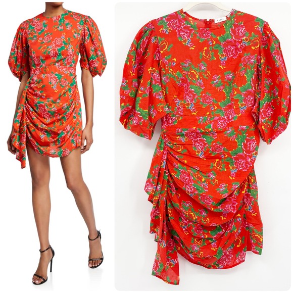 RHODE Dresses & Skirts - Rhode Women Red Dazzle Floral Ruched Pia Puff Sleeve Romantic Mini Dress Size XS